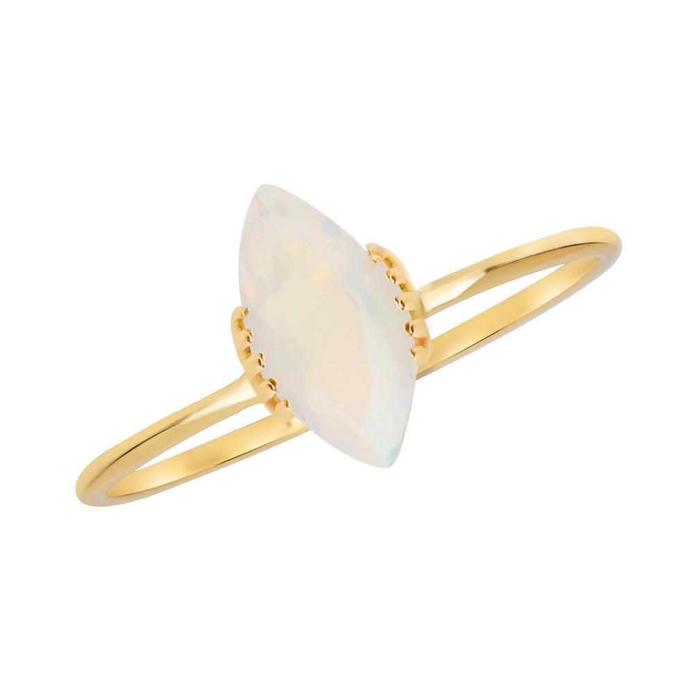 Natural Opal Solitaire Ring 14K Yellow Gold Jewelry - YoTreasure