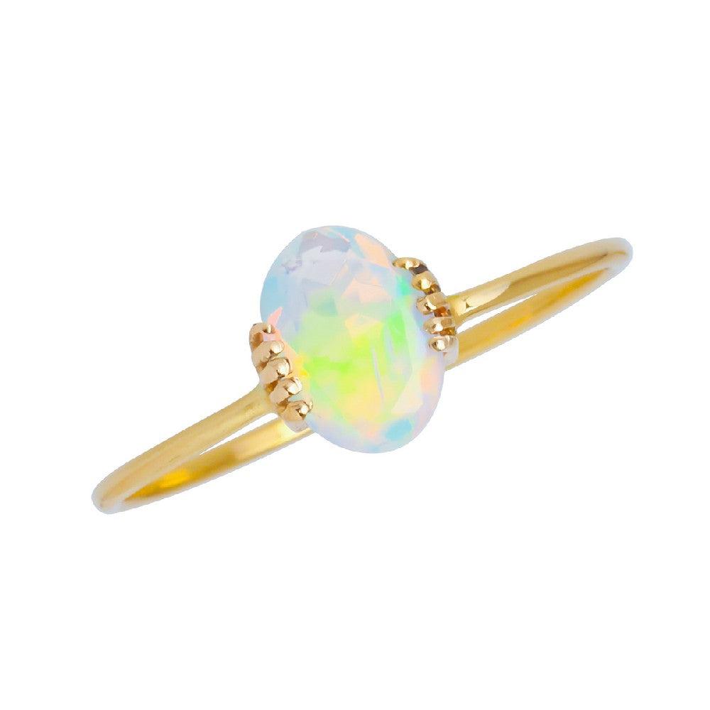 Ethiopian Opal Solitaire Ring 14K Yellow Gold Women Jewelry - YoTreasure