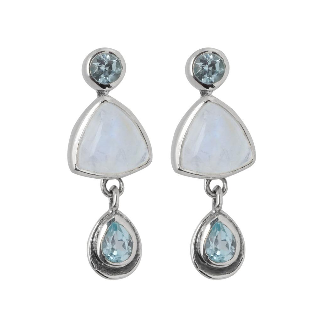 Sterling Silver Rainbow Moonstone & Sky Blue Topaz Earrings Sterling Silver Rainbow Moonstone & Sky Blue Topaz Earrings