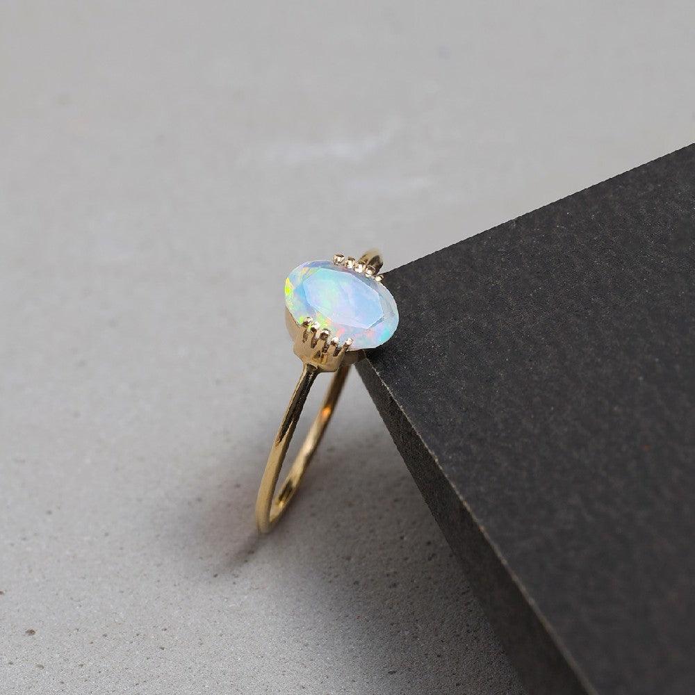 Ethiopian Opal Solitaire Ring 14K Yellow Gold Women Jewelry - YoTreasure