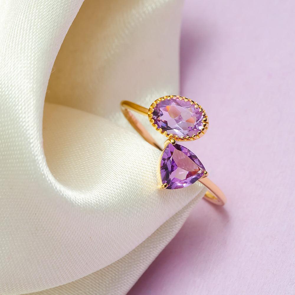 Amethyst Solid 14K Yellow Gold Adjustable Ring Jewelry - YoTreasure