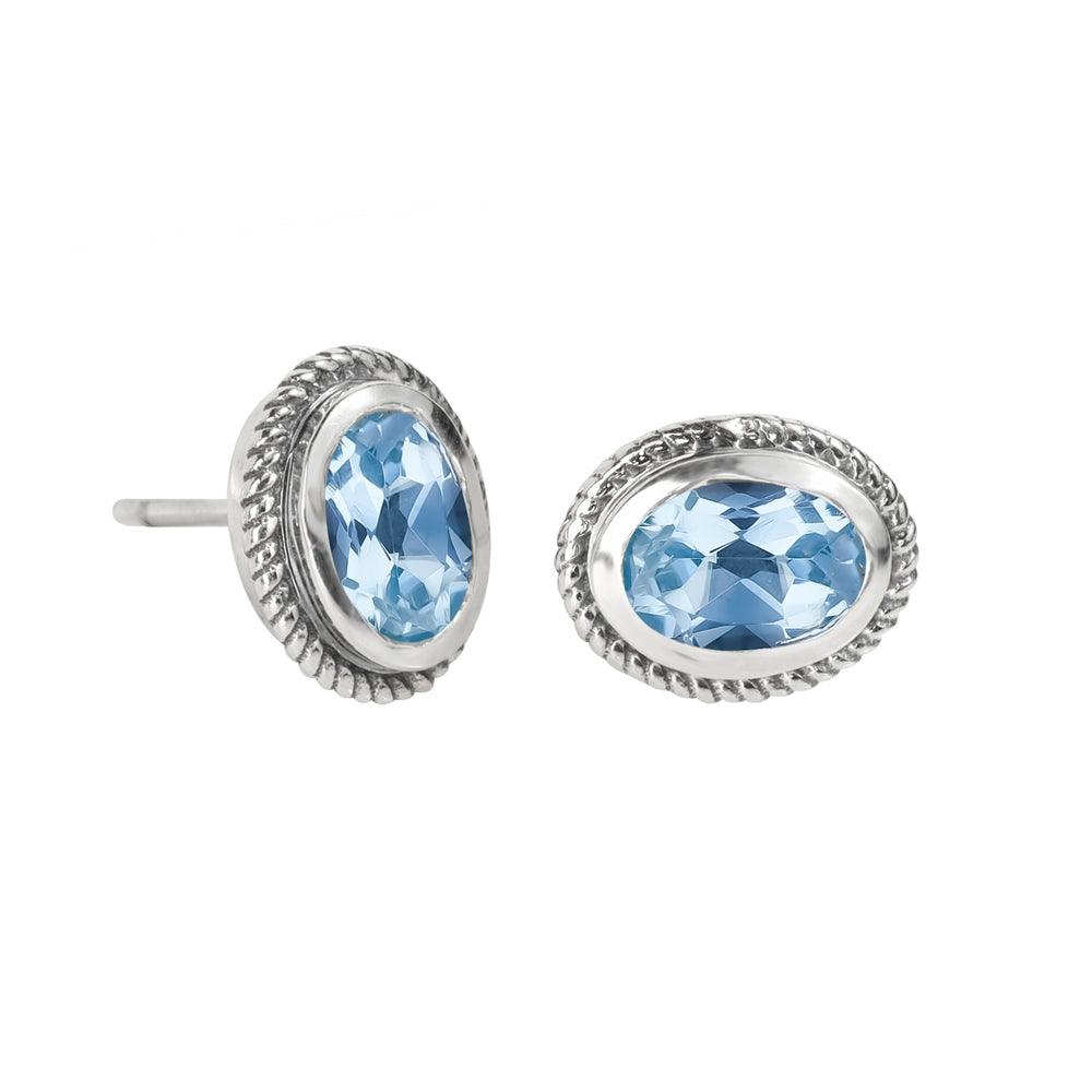 Sky Blue Topaz Solid 925 Sterling Silver Rope Design Stud Earrings - YoTreasure