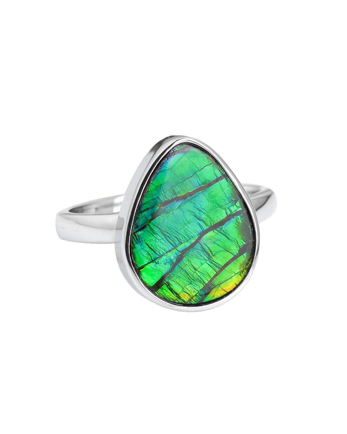 5.80 Ct. Ammolite Ring Solid 925 Sterling Silver Jewelry - YoTreasure