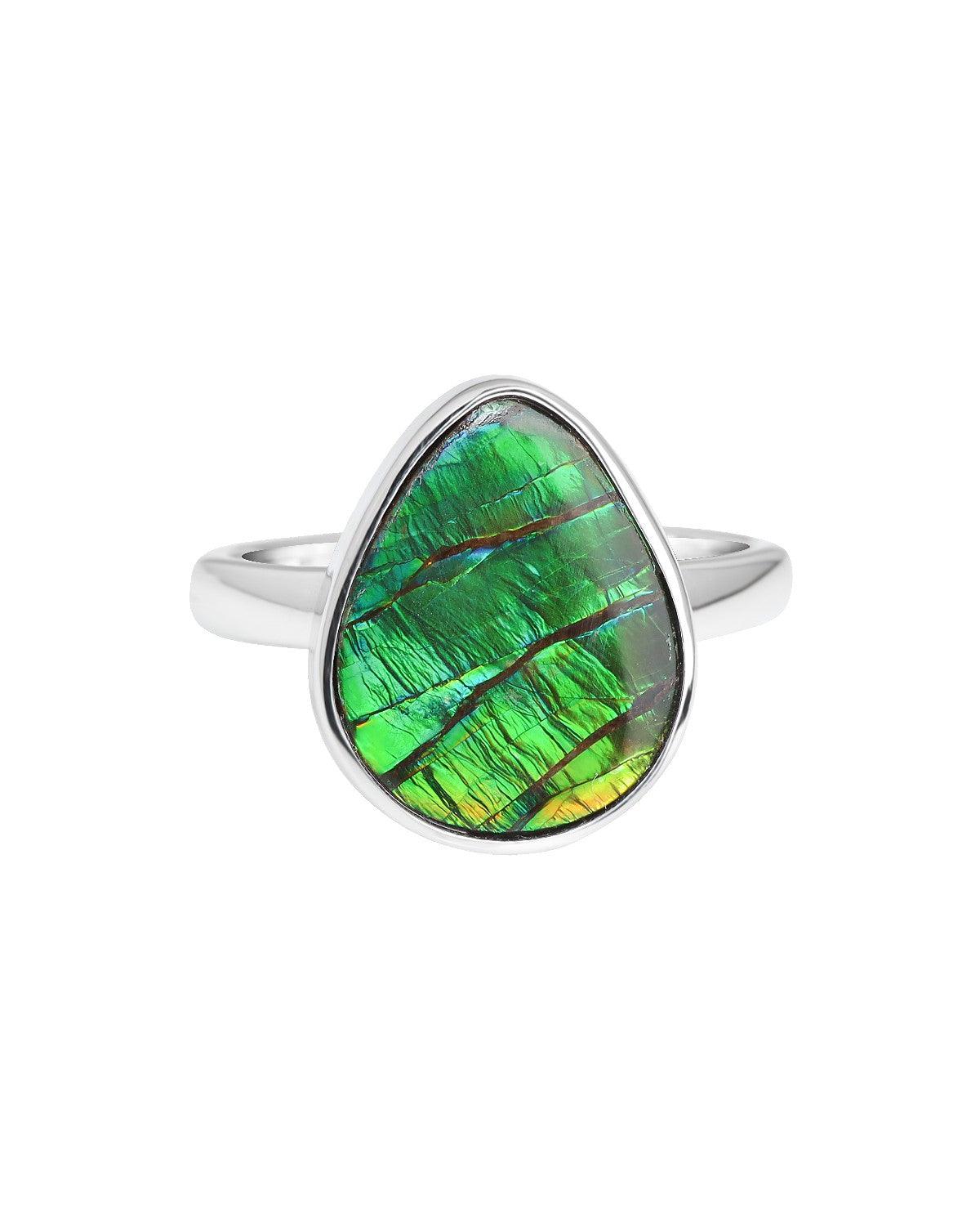 5.80 Ct. Ammolite Ring Solid 925 Sterling Silver Jewelry - YoTreasure