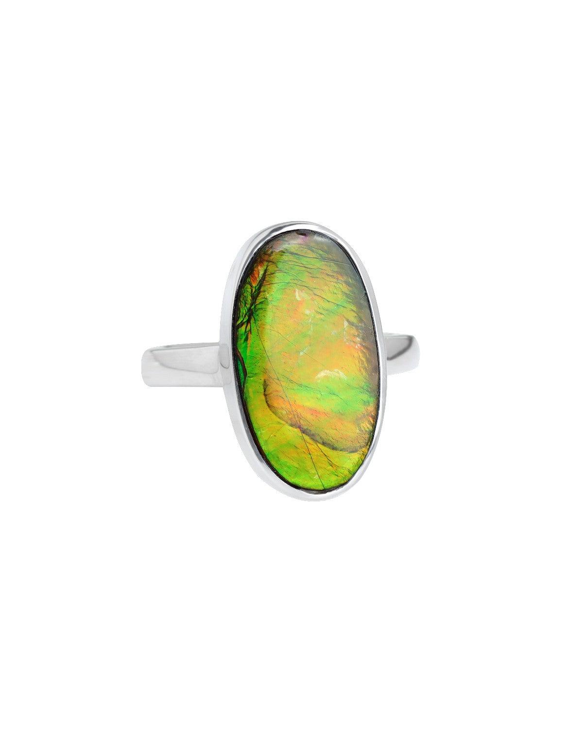 8.05 Ct. Ammolite Solid 925 Sterling Silver Statement Ring - YoTreasure