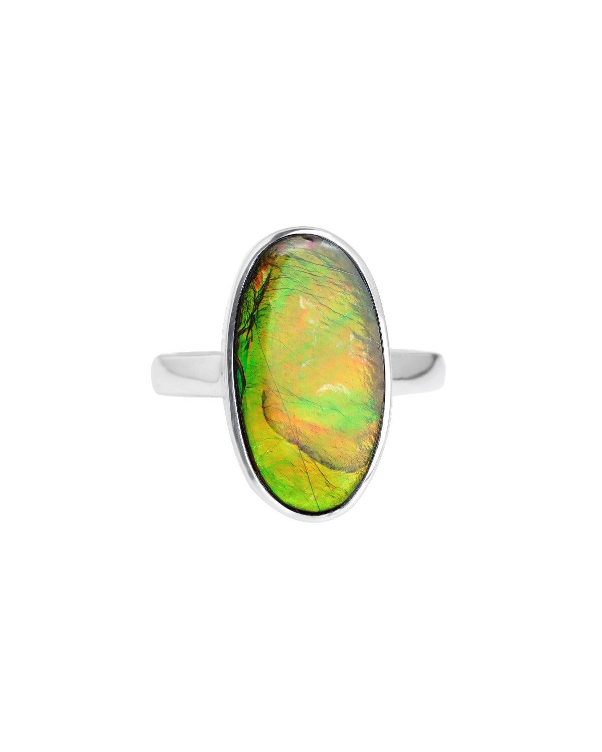 8.05 Ct. Ammolite Solid 925 Sterling Silver Statement Ring - YoTreasure