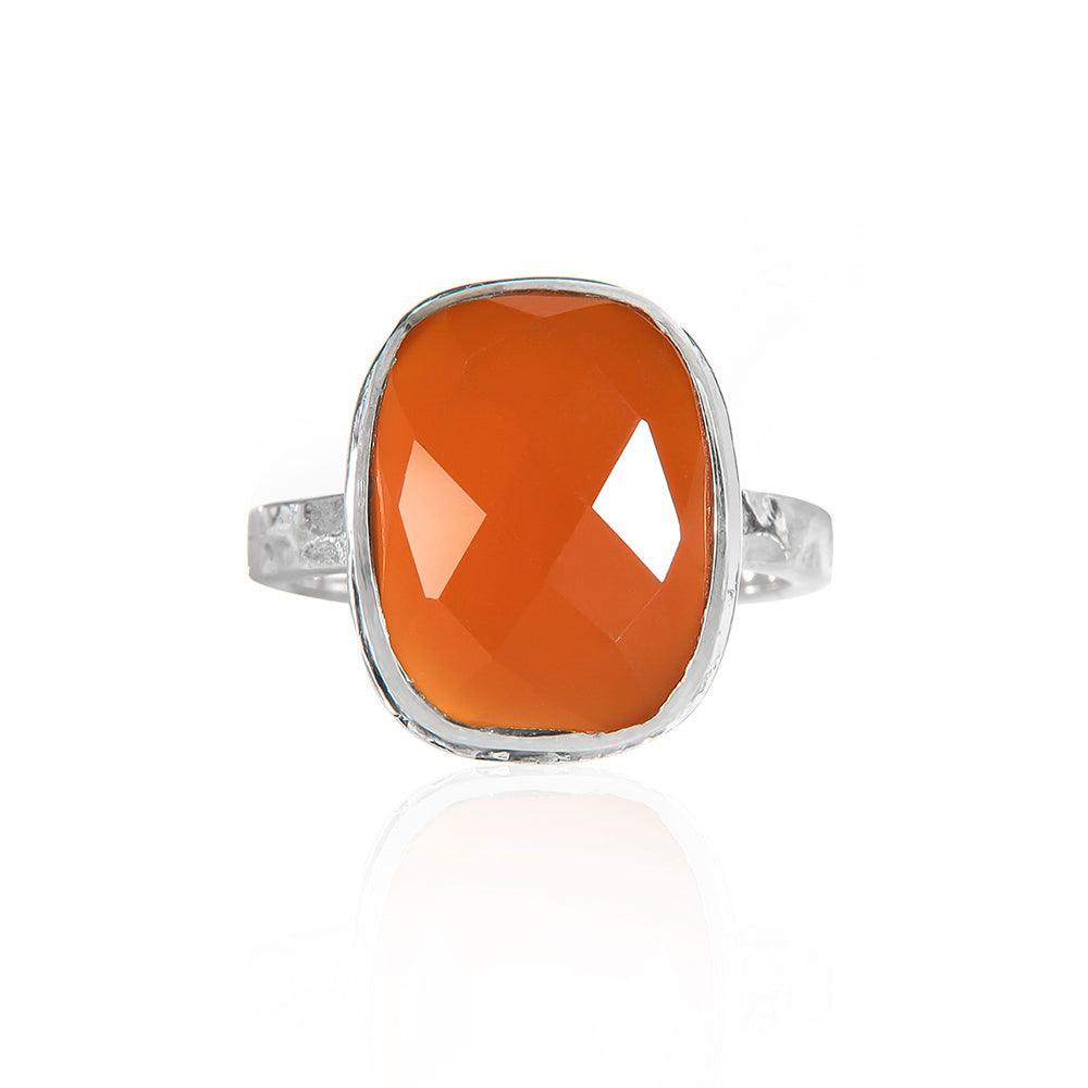 YoTreasure 11x15 MM Chekerboard Cut Carnelian Solitaire Ring in 925 Sterling Silver - YoTreasure
