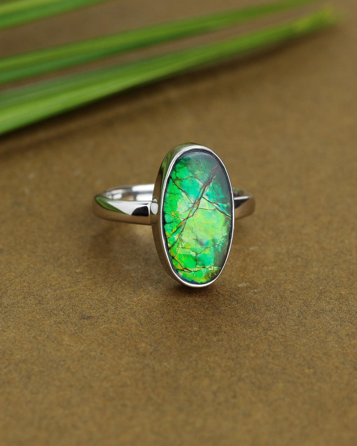 5.20 Ct. Ammolite Solid 925 Sterling Silver Statement Ring - YoTreasure