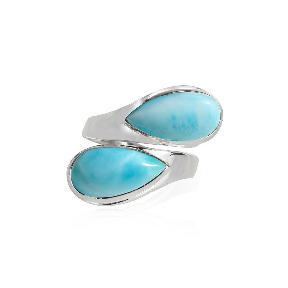 YoTreasure 8x16 MM Larimar Bypass Ring 925 Sterling Silver Jewelry - YoTreasure