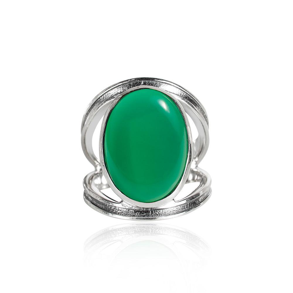 YoTreasure 13x18 MM Green Onyx 925 Sterling Silver Split Shank Statement Ring - YoTreasure