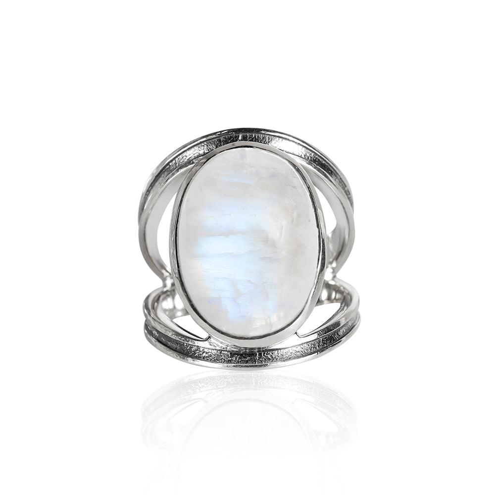 13x18 MM Moonstone 925 Sterling Silver Split Shank Statement