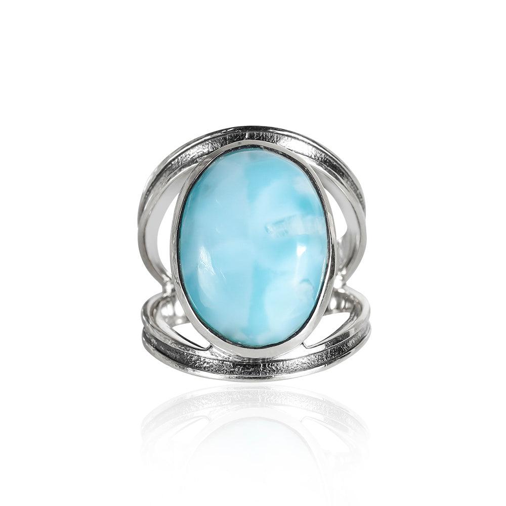 YoTreasure 13x18 MM Larimar 925 Sterling Silver Split Shank Statement Ring - YoTreasure