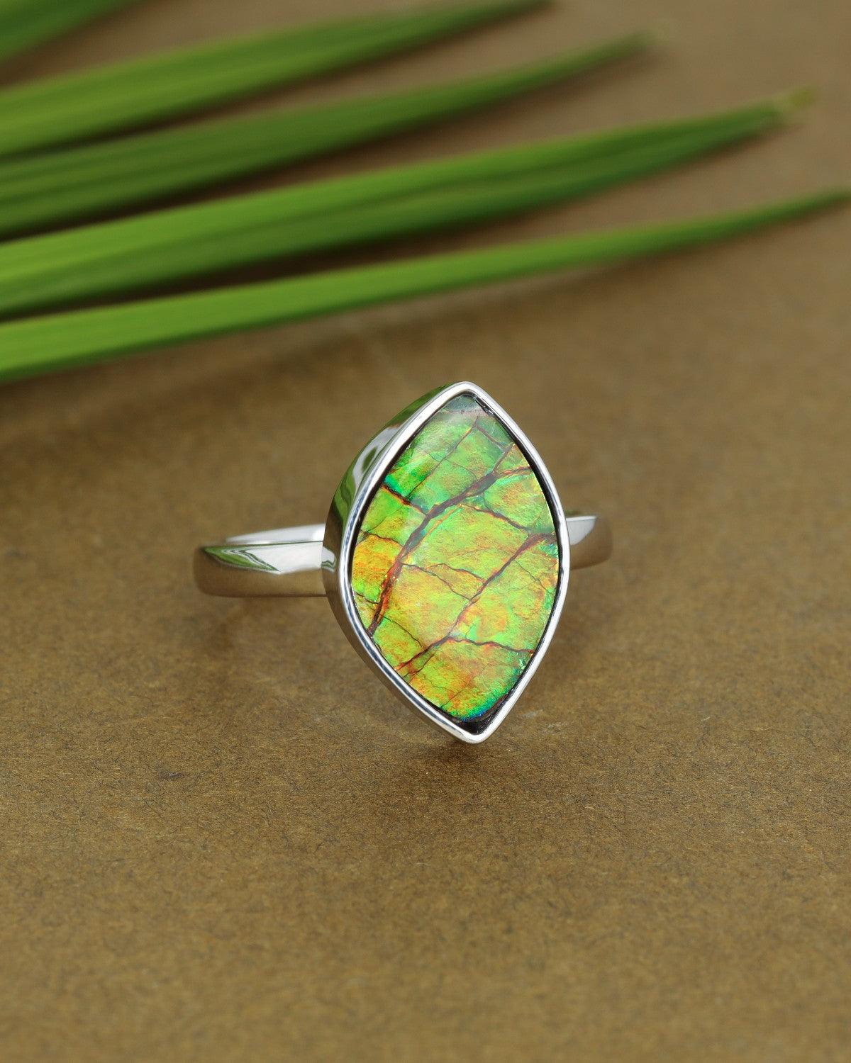 6 Ct. Ammolite Ring 925 Sterling Silver Gemstone Jewelry - YoTreasure