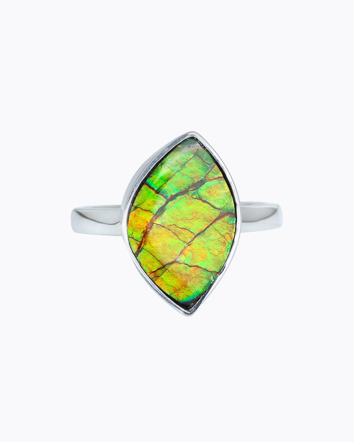 6 Ct. Ammolite Ring 925 Sterling Silver Gemstone Jewelry - YoTreasure