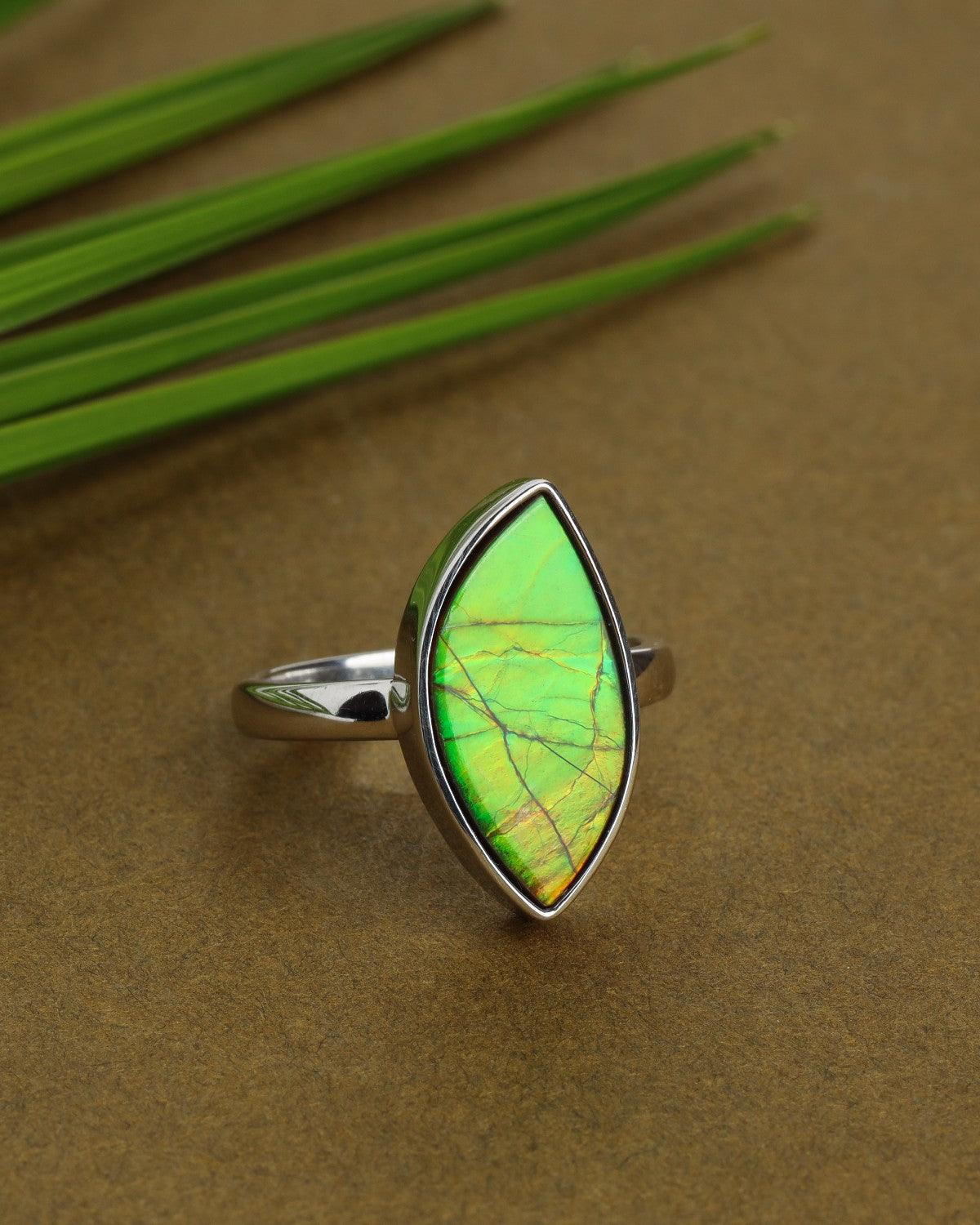 7.1 Ct. Ammolite Ring Solid 925 Sterling Silver Gemstone Jewelry - YoTreasure