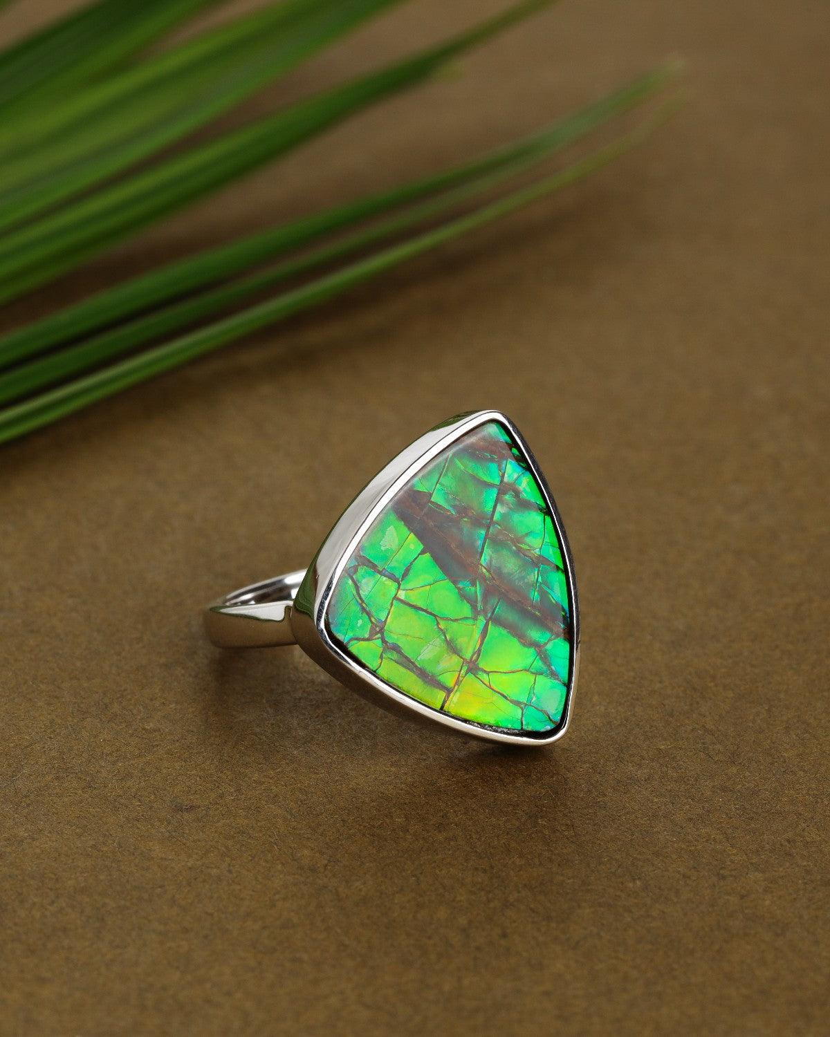 11.3 Ct. Ammolite Solid 925 Sterling Silver Ring - YoTreasure