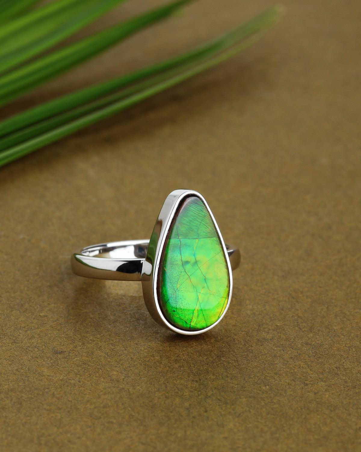 6.05 Ct. Ammolite Ring Solid 925 Sterling Silver Jewelry - YoTreasure