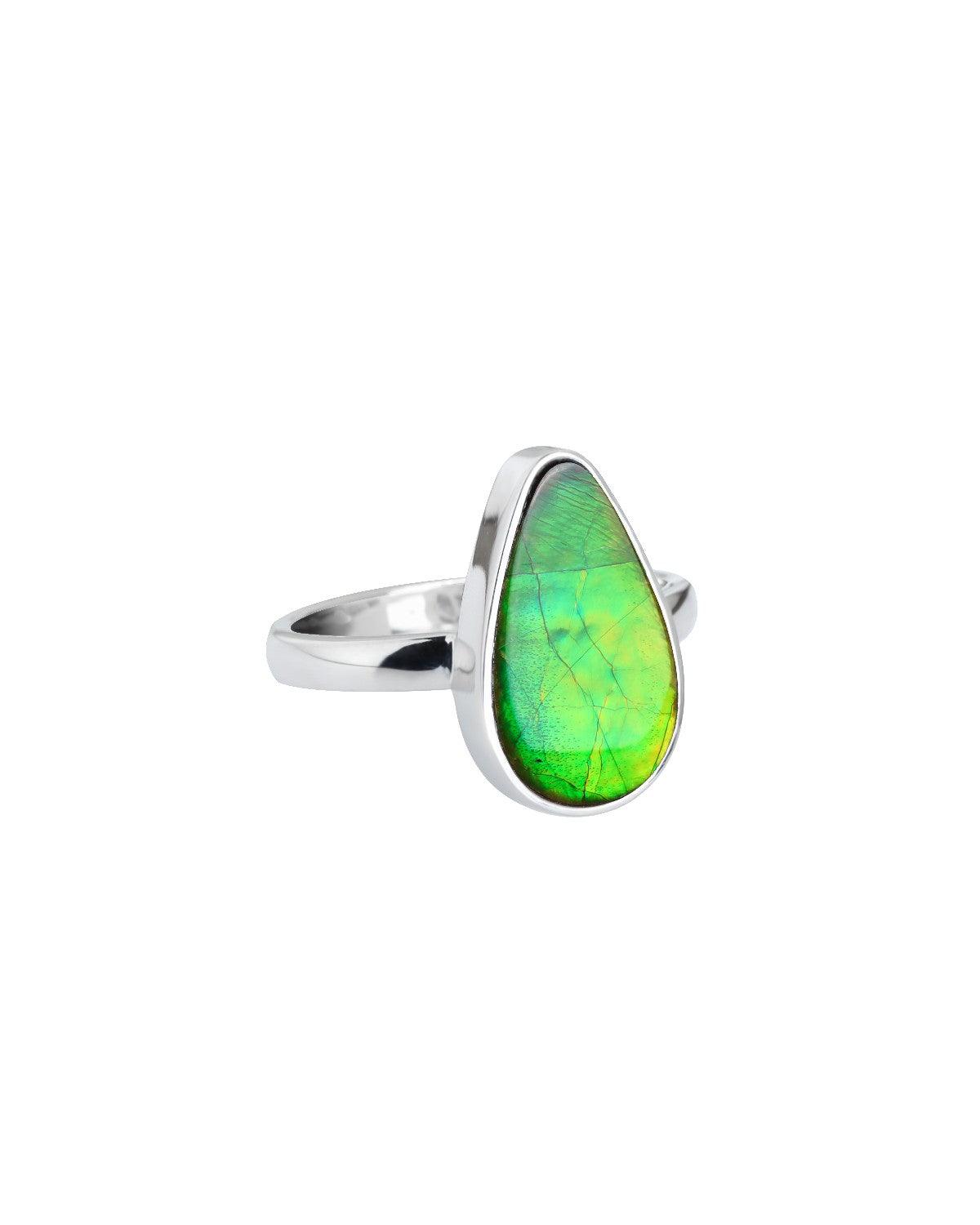 6.05 Ct. Ammolite Ring Solid 925 Sterling Silver Jewelry - YoTreasure
