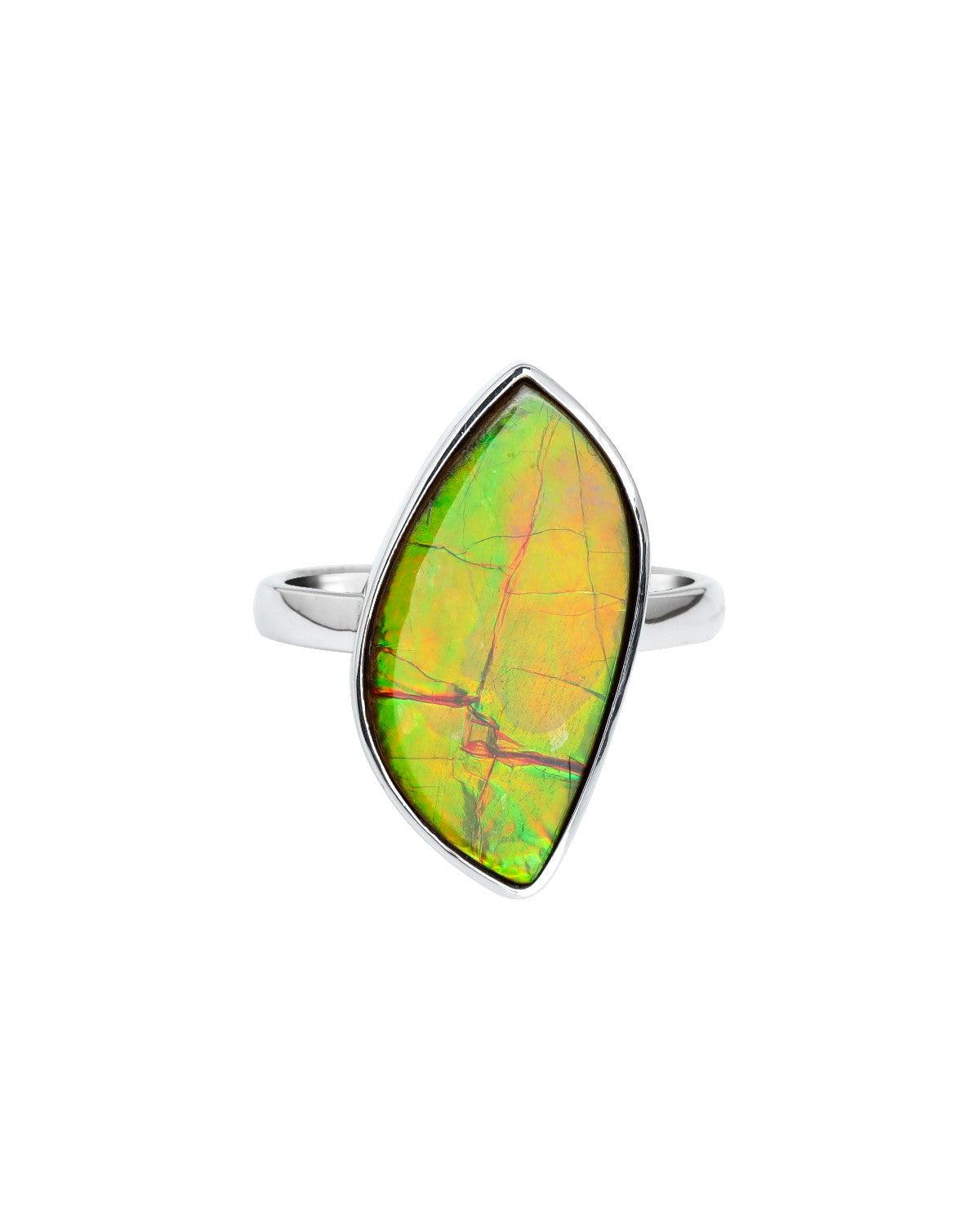 7.75 Ct. Ammolite Ring Solid 925 Sterling Silver Gemstone Jewelry - YoTreasure