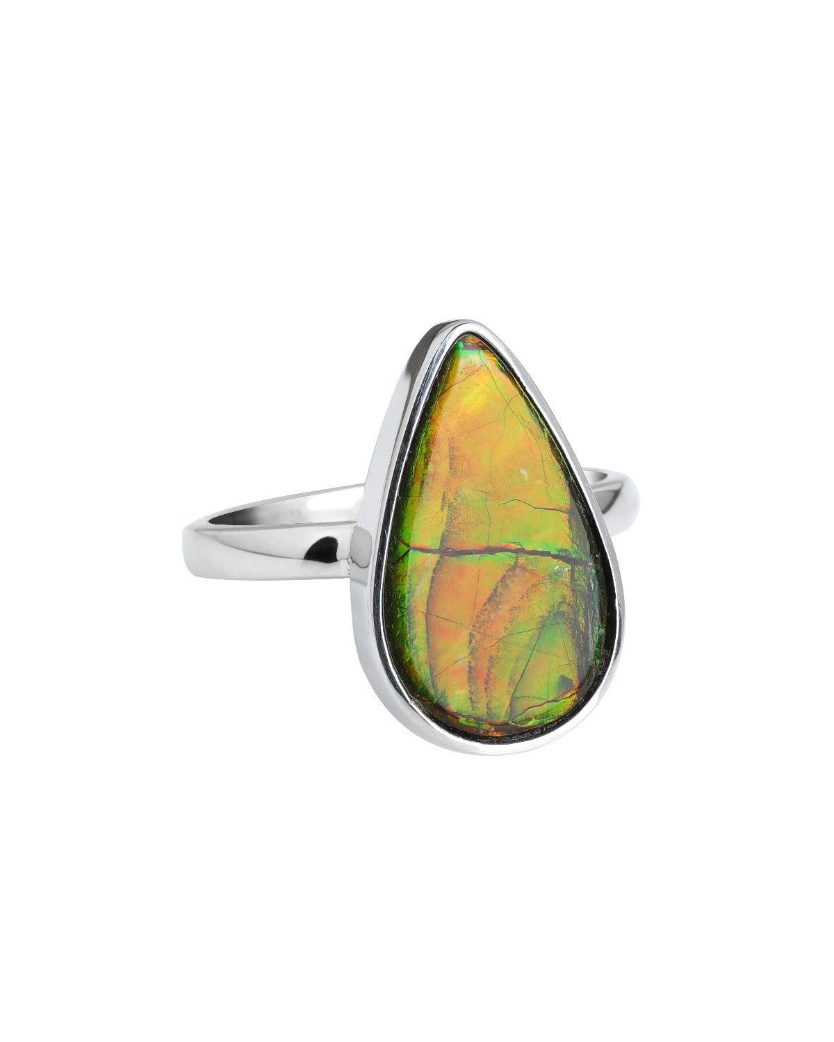 8.05 Ct. Ammolite Ring Solid 925 Sterling Silver Jewelry - YoTreasure