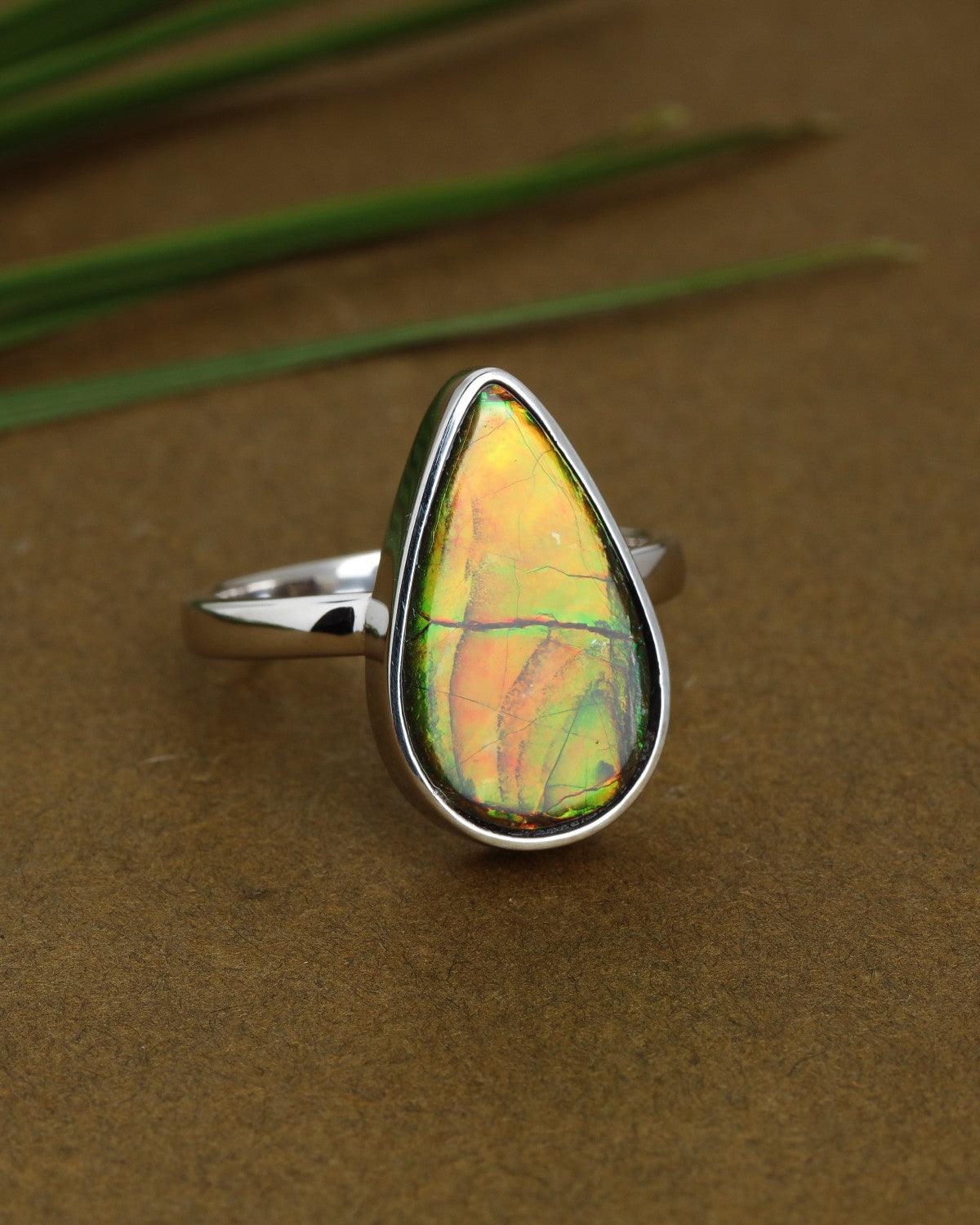 8.05 Ct. Ammolite Ring Solid 925 Sterling Silver Jewelry - YoTreasure