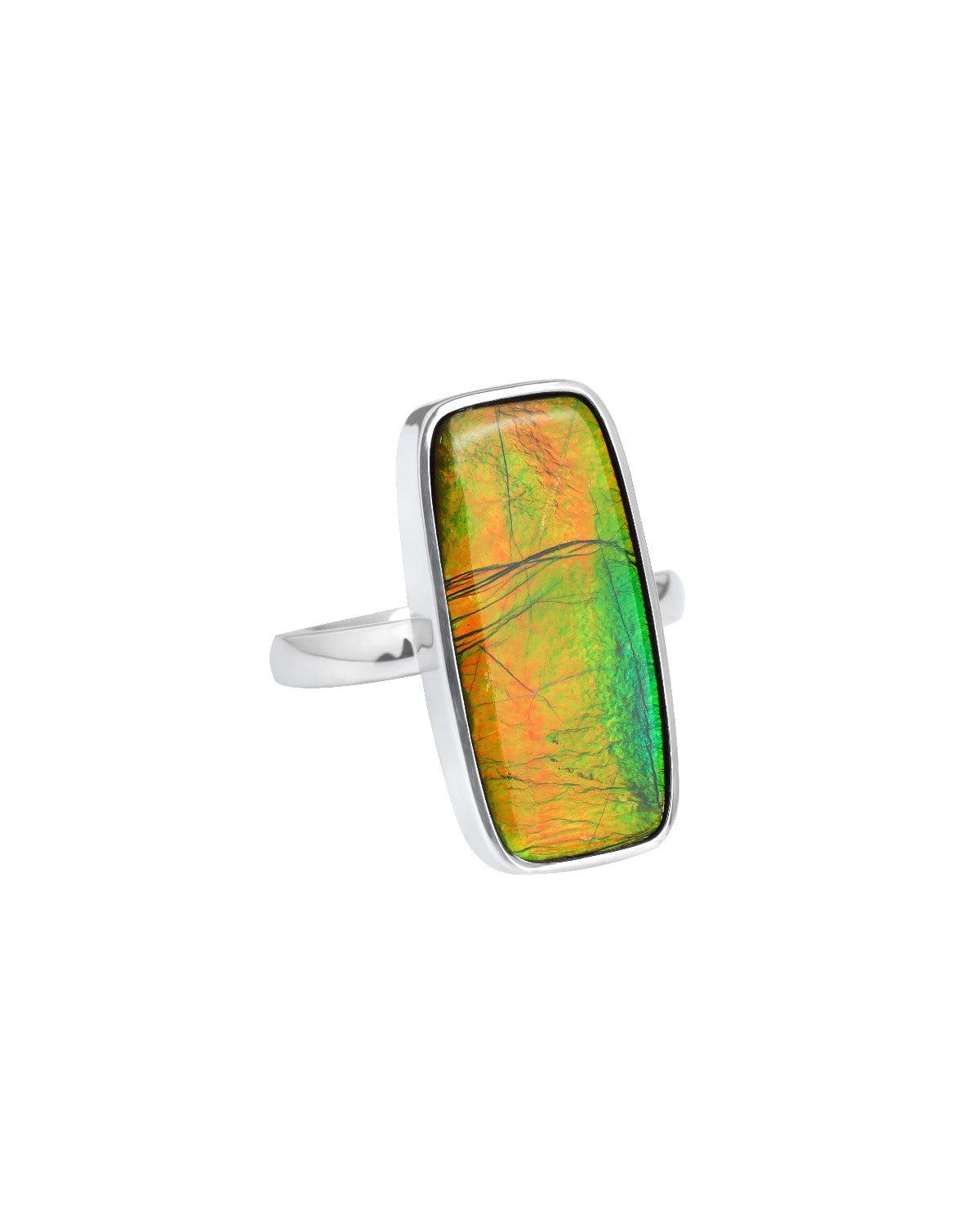 12.15 Ct. Ammolite Ring Solid 925 Sterling Silver Gemstone Jewelry - YoTreasure