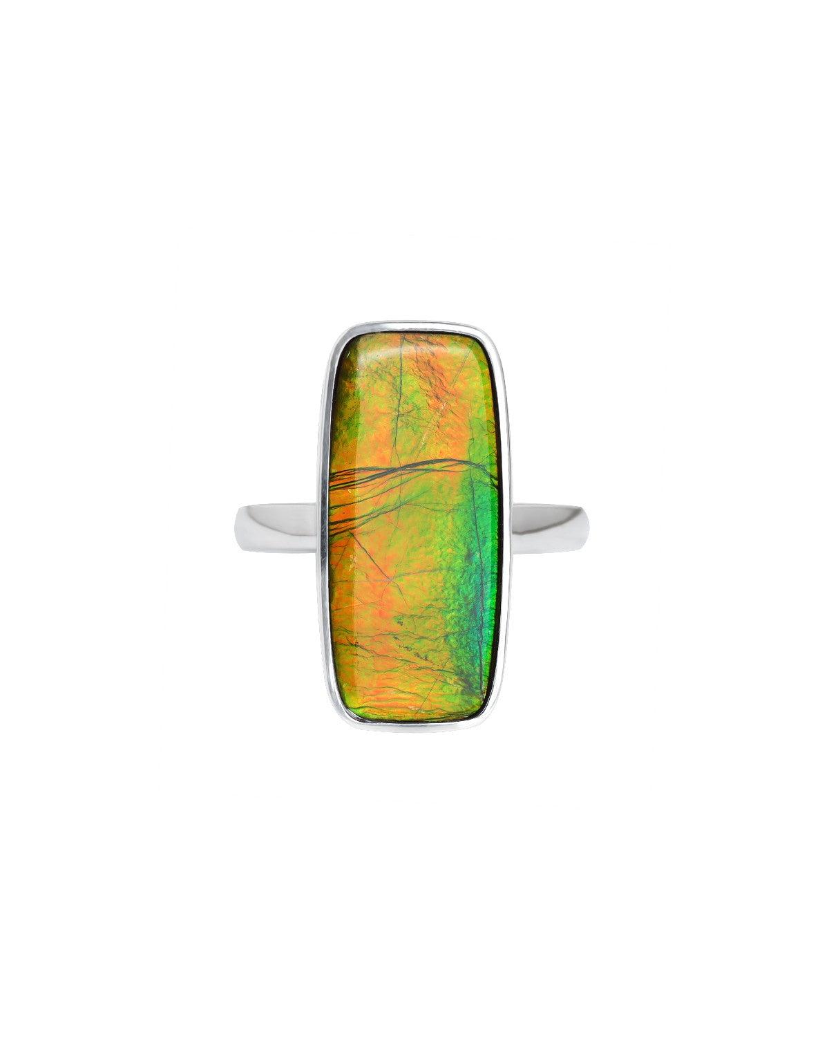12.15 Ct. Ammolite Ring Solid 925 Sterling Silver Gemstone Jewelry - YoTreasure