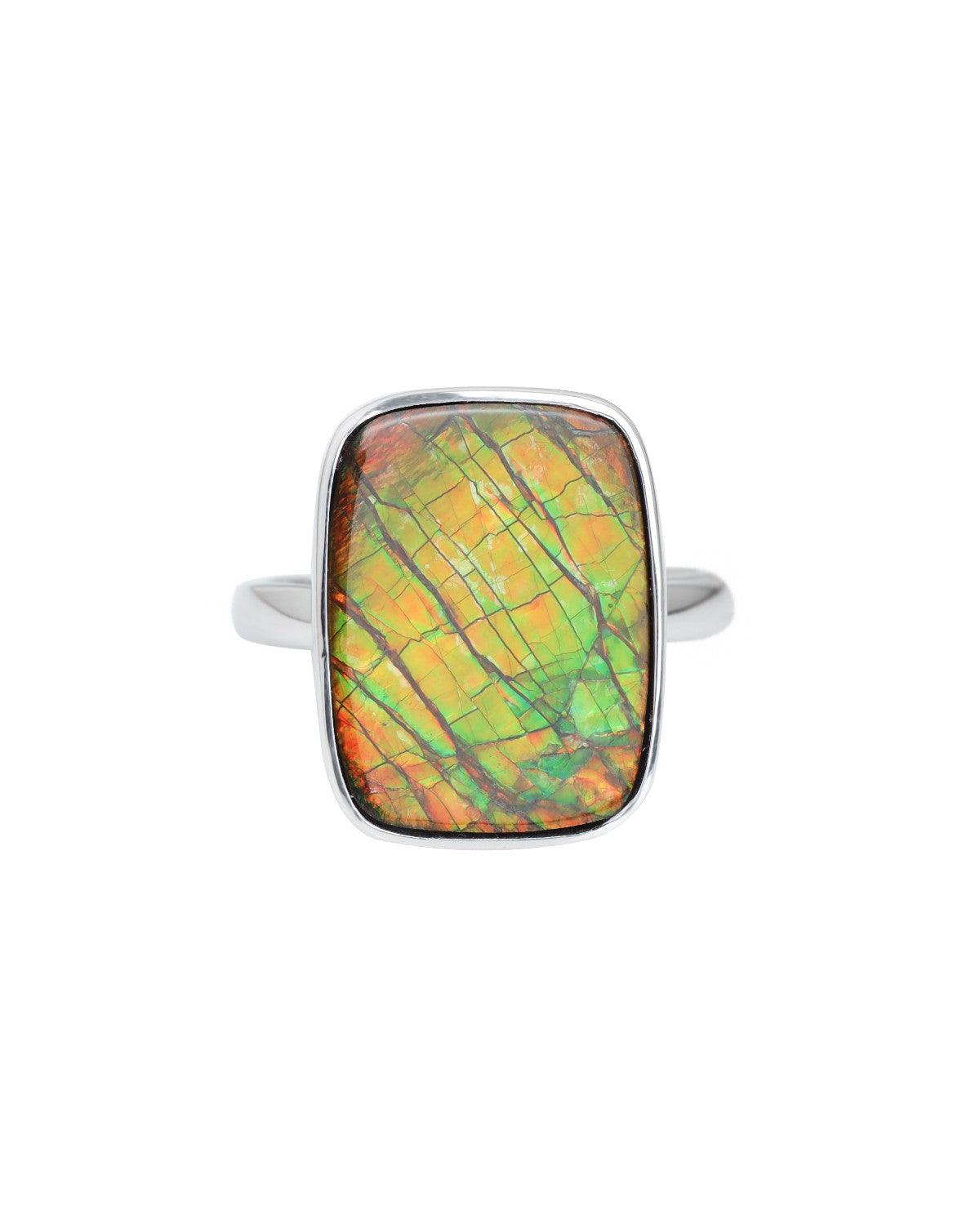 12.15 Ct Ammolite Ring 925 Sterling Silver Gemstone Jewelry - YoTreasure