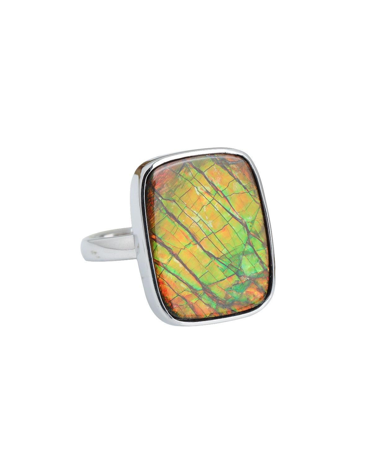 12.15 Ct Ammolite Ring 925 Sterling Silver Gemstone Jewelry - YoTreasure
