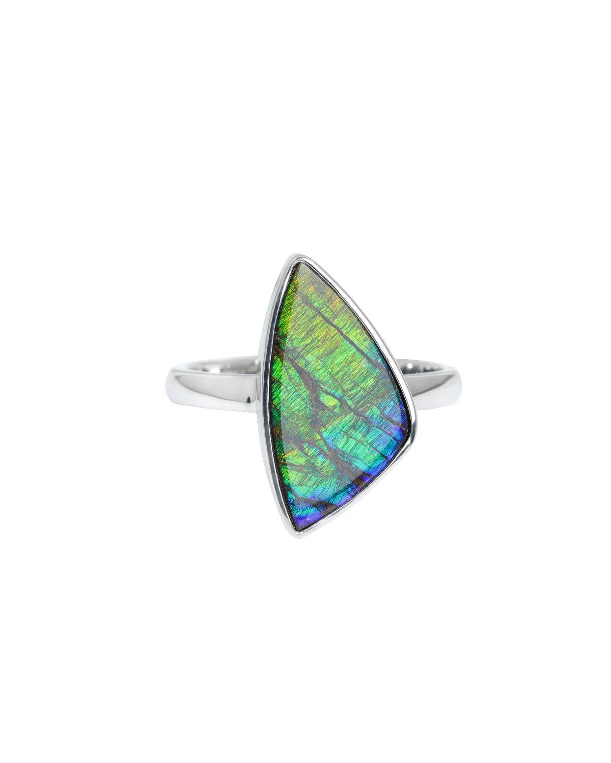 7.8 Ct. Ammolite Solid 925 Sterling Silver Ring Jewelry - YoTreasure