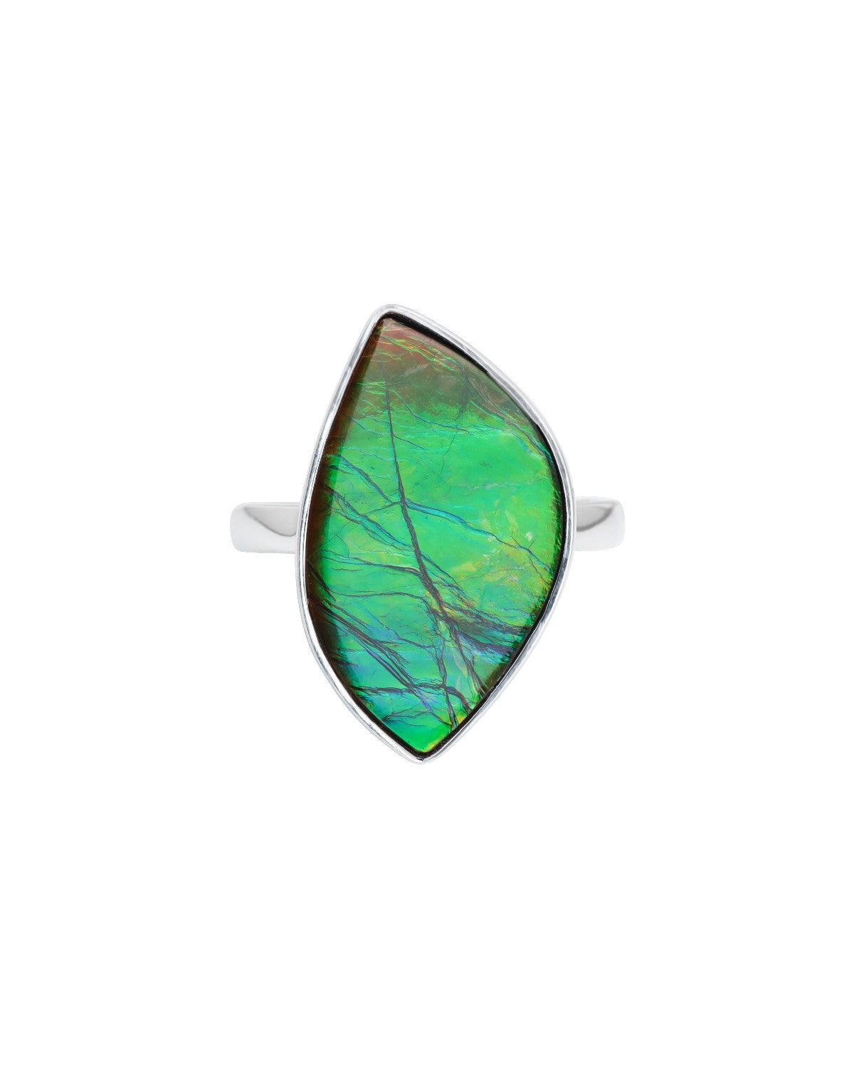 7.85 Ct. Ammolite Ring Solid 925 Sterling Silver Gemstone Jewelry - YoTreasure
