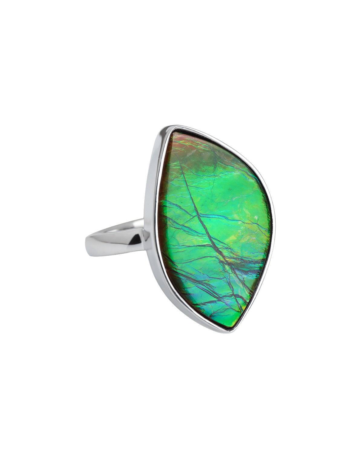 7.85 Ct. Ammolite Ring Solid 925 Sterling Silver Gemstone Jewelry - YoTreasure