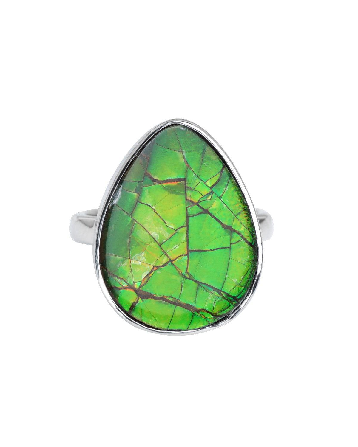 11.00 Ct. Ammolite Ring Solid 925 Sterling Silver Jewelry - YoTreasure