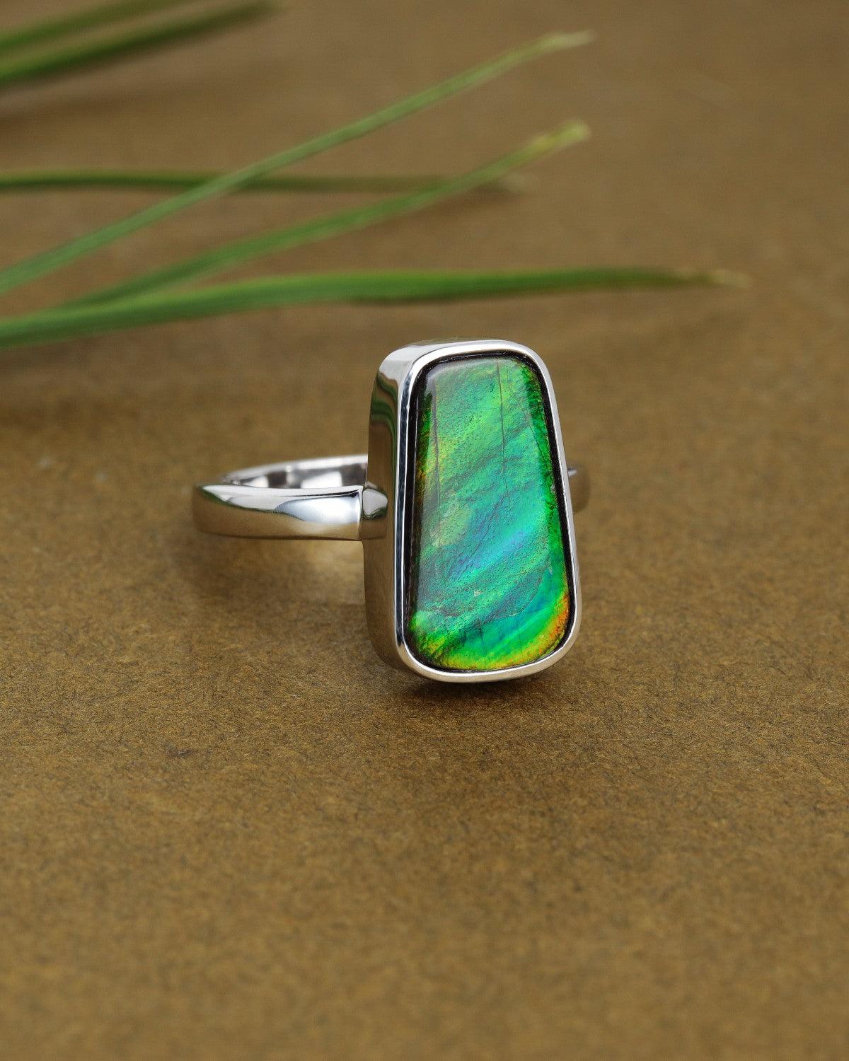 6.3 Ct. Ammolite Ring Solid 925 Sterling Silver Gemstone Jewelry - YoTreasure