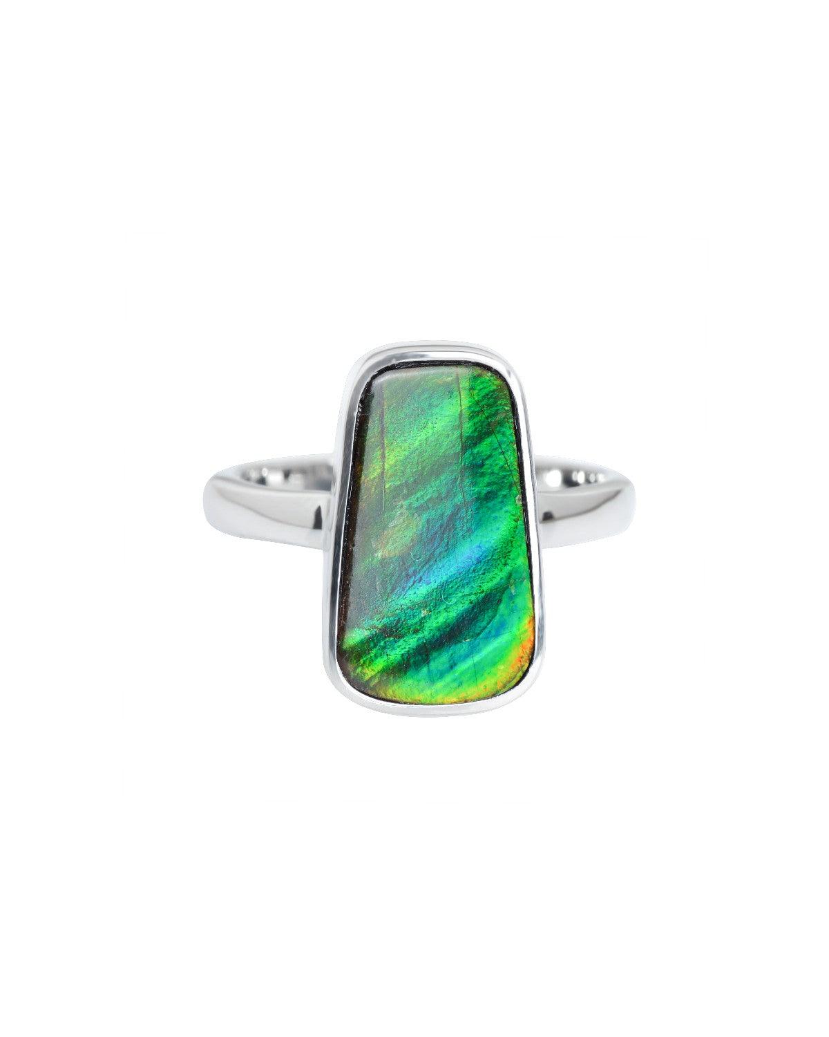 6.3 Ct. Ammolite Ring Solid 925 Sterling Silver Gemstone Jewelry - YoTreasure