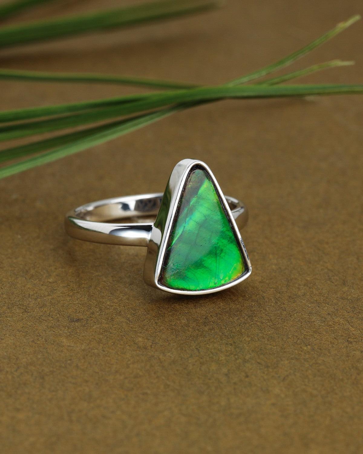 4.5 Ct. Ammolite Solid 925 Sterling Silver Ring - YoTreasure