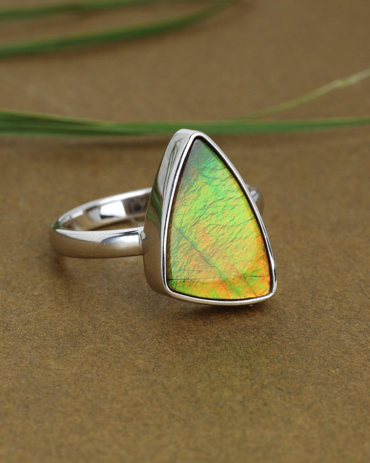 7.55 Ct. Ammolite Solid 925 Sterling Silver Ring - YoTreasure