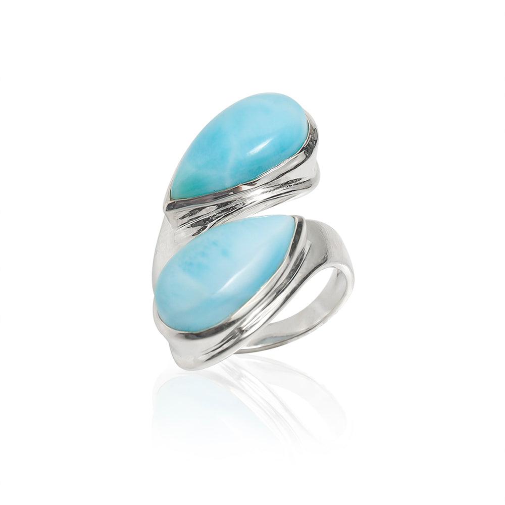 YoTreasure 8x16 MM Larimar Bypass Ring 925 Sterling Silver Jewelry - YoTreasure