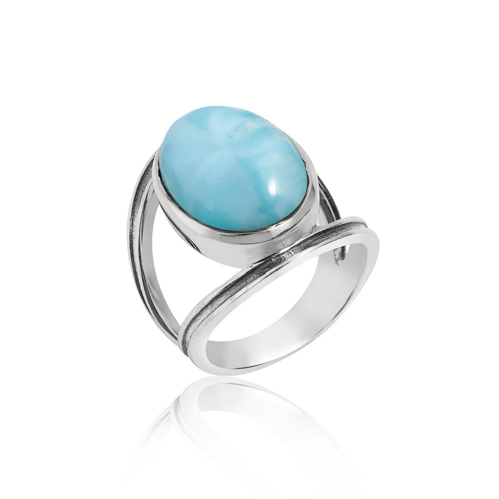 YoTreasure 13x18 MM Larimar 925 Sterling Silver Split Shank Statement Ring - YoTreasure