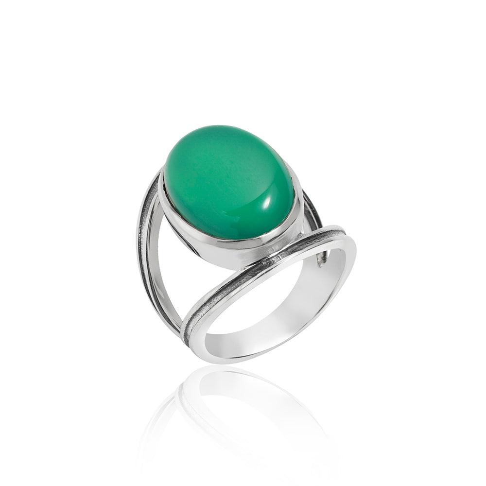 YoTreasure 13x18 MM Green Onyx 925 Sterling Silver Split Shank Statement Ring - YoTreasure