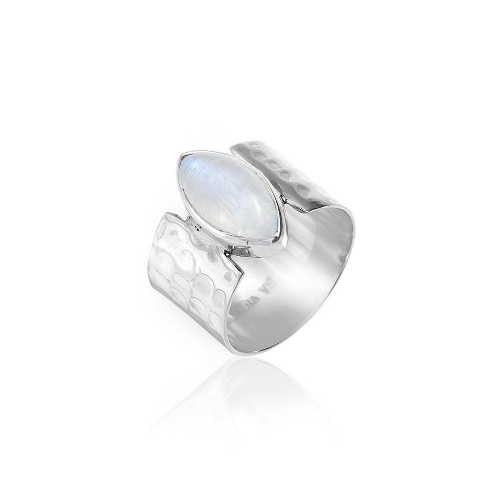 YoTreasure 7x14 MM Moonstone 925 Sterling Silver Wide Band Bold Ring - YoTreasure