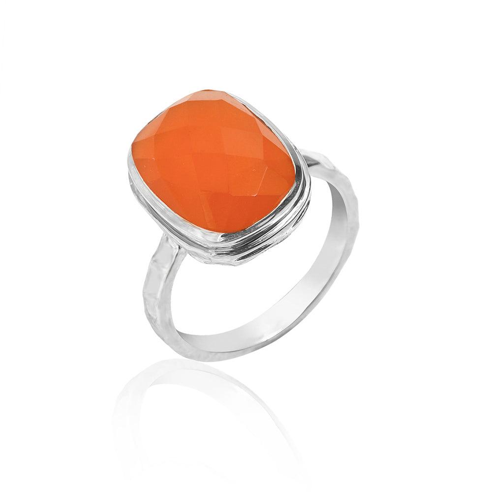 YoTreasure 11x15 MM Chekerboard Cut Carnelian Solitaire Ring in 925 Sterling Silver - YoTreasure