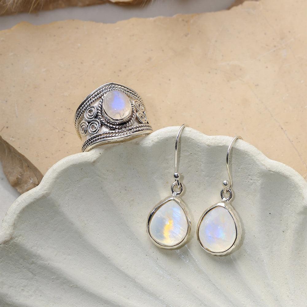 Rainbow Moonstone Dangle Earrings Solid 925 Sterling Silver Jewelry - YoTreasure