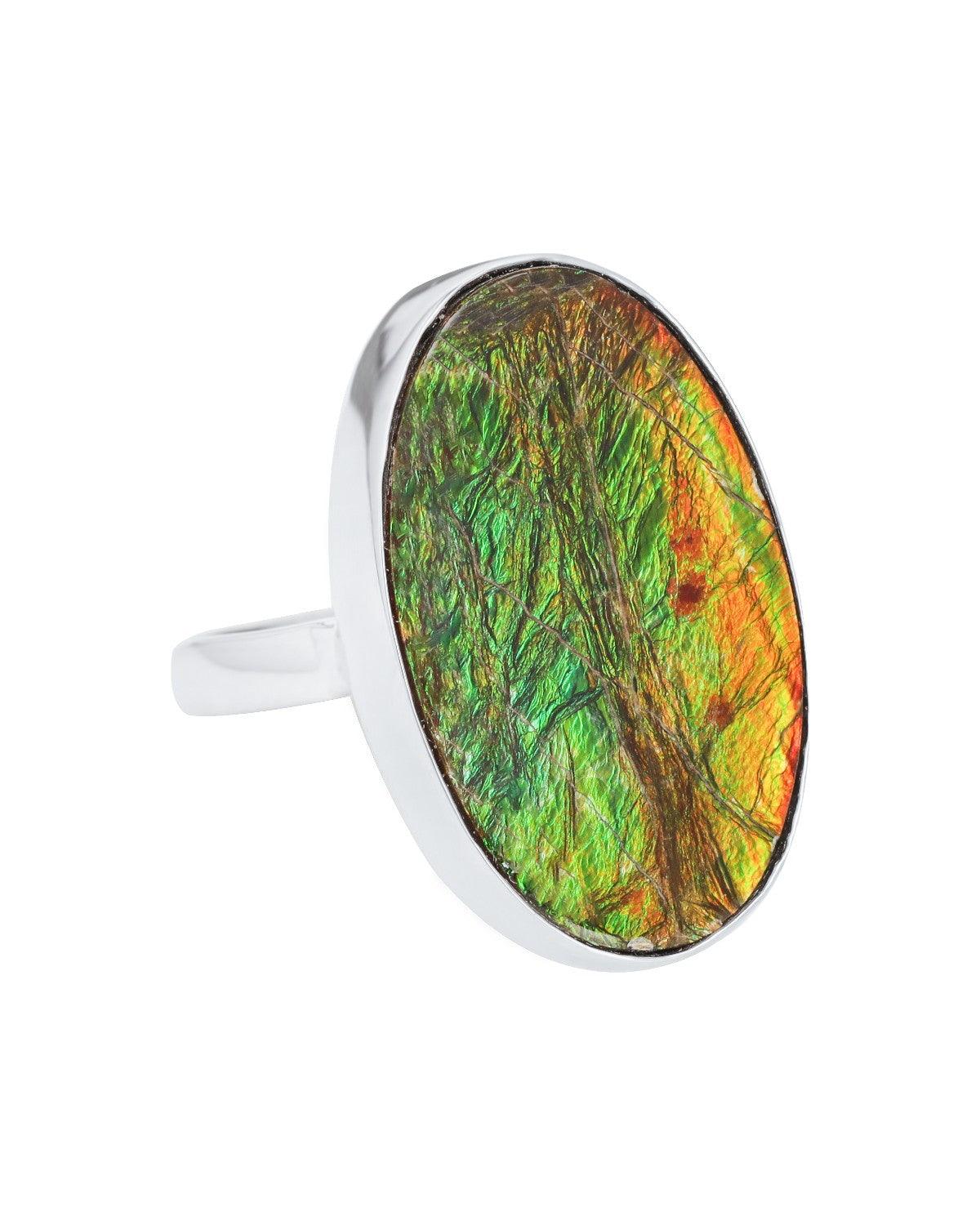 12.15 Ct. Ammolite Solid 925 Sterling Silver Statement Ring - YoTreasure