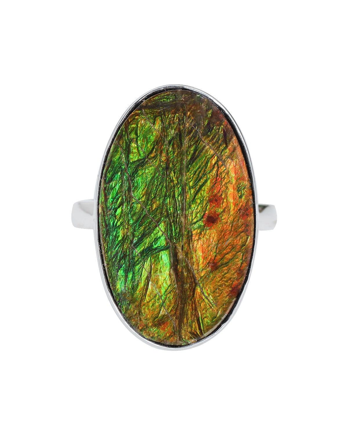 12.15 Ct. Ammolite Solid 925 Sterling Silver Statement Ring - YoTreasure