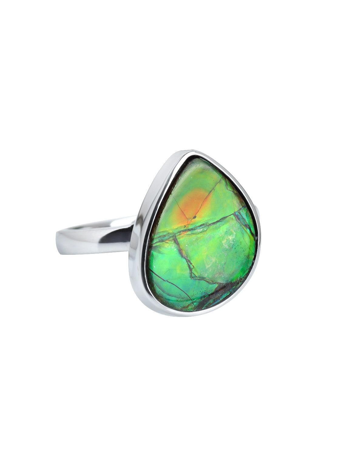 7.85 Ct. Ammolite Ring Solid 925 Sterling Silver Jewelry - YoTreasure