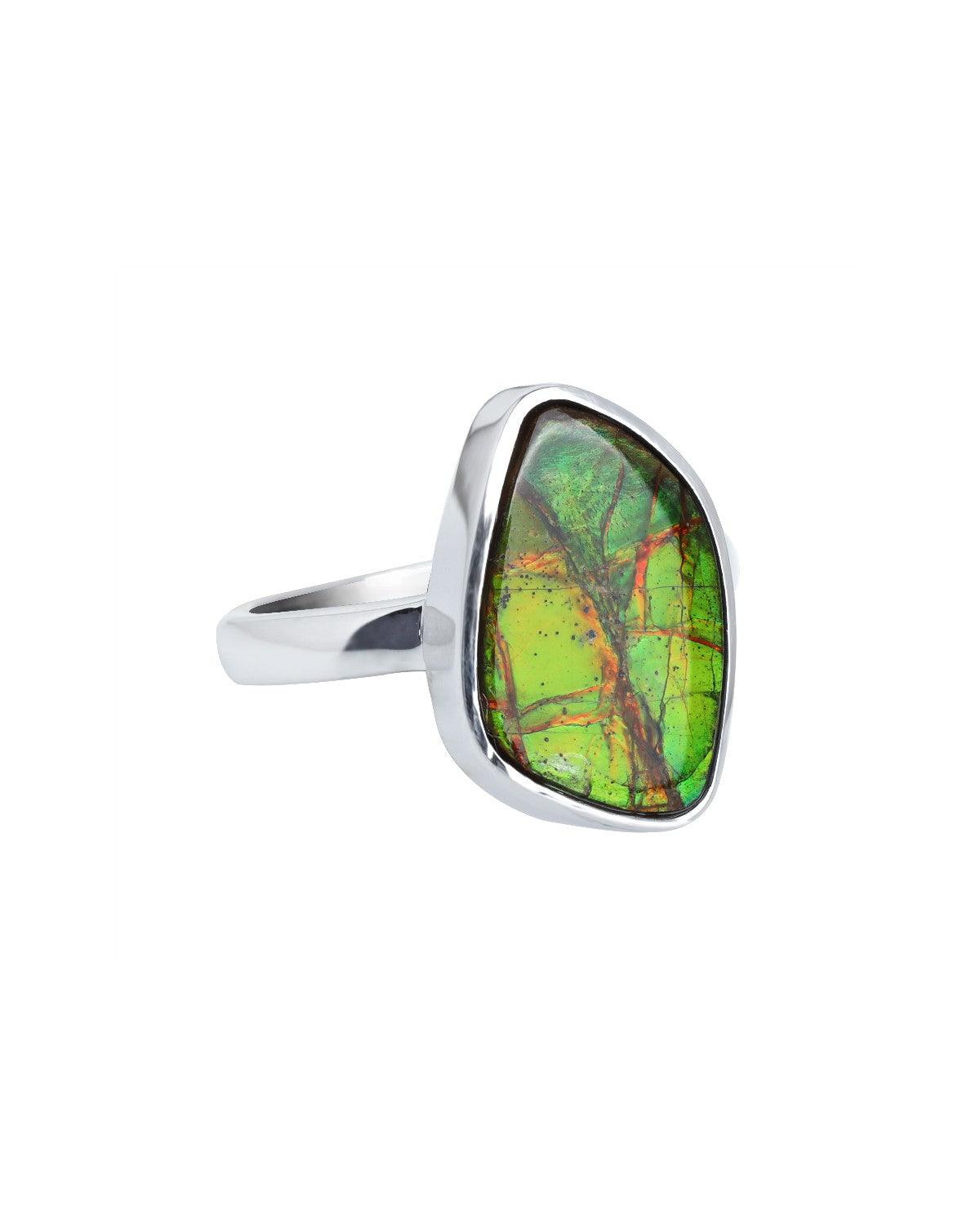 5.25 Ct. Ammolite Ring Solid 925 Sterling Silver Gemstone Jewelry - YoTreasure