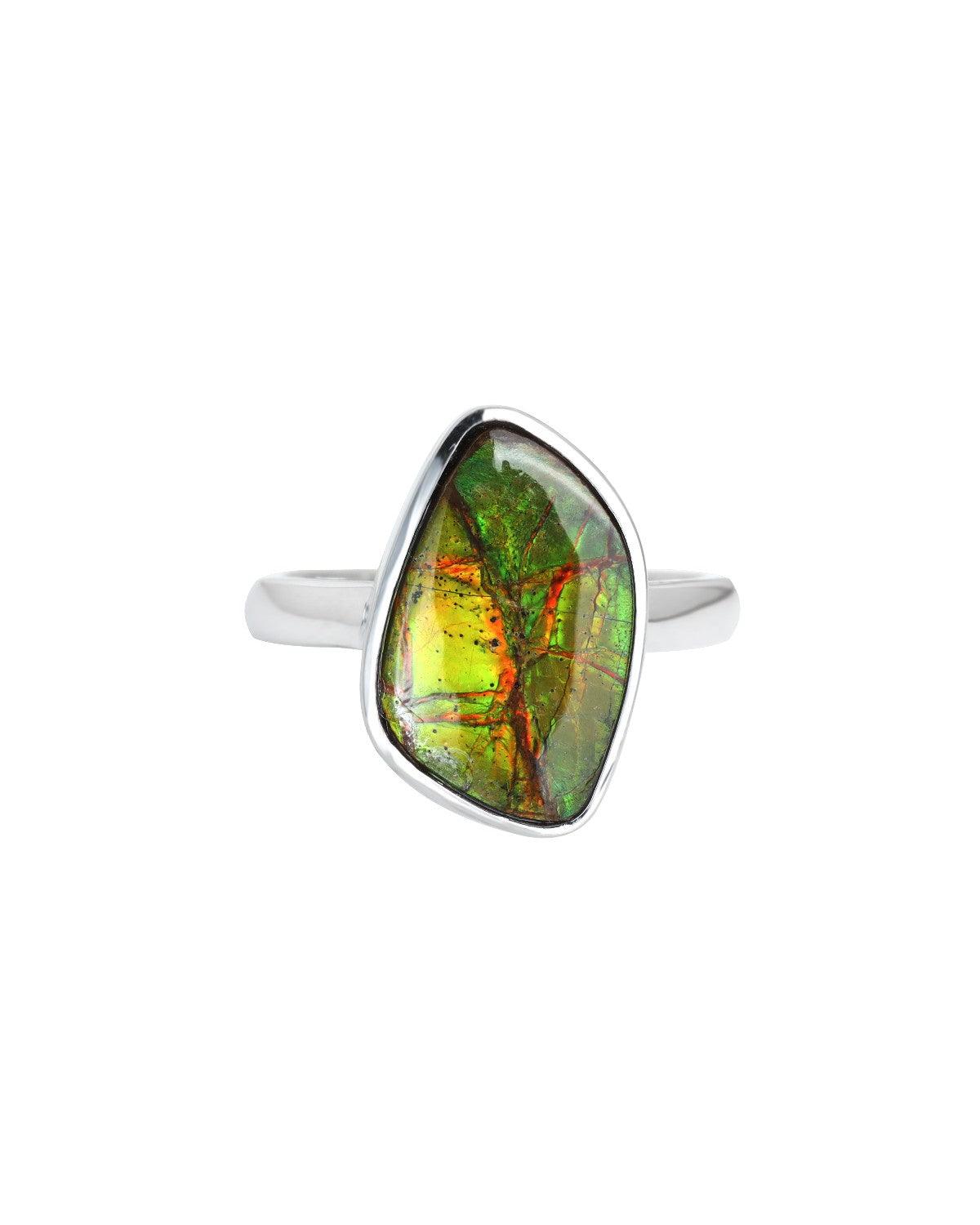 5.25 Ct. Ammolite Ring Solid 925 Sterling Silver Gemstone Jewelry - YoTreasure