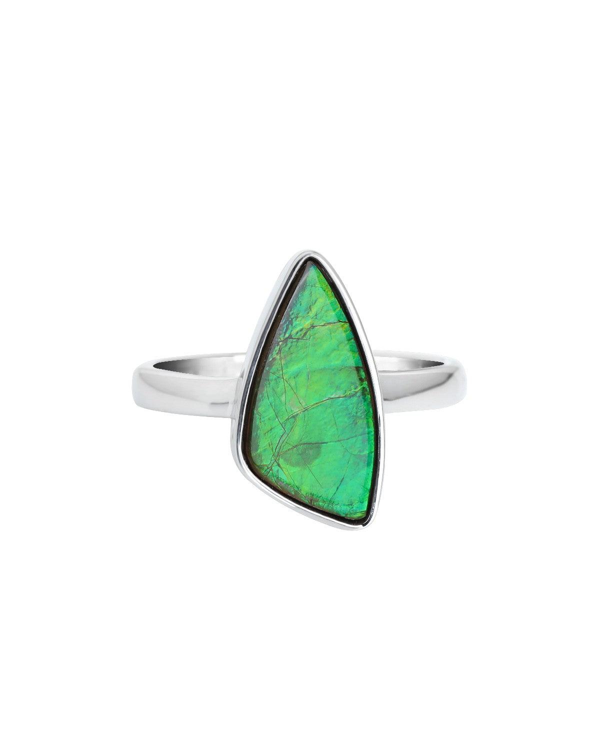 7.65 Ct. Ammolite Solid 925 Sterling Silver Ring - YoTreasure