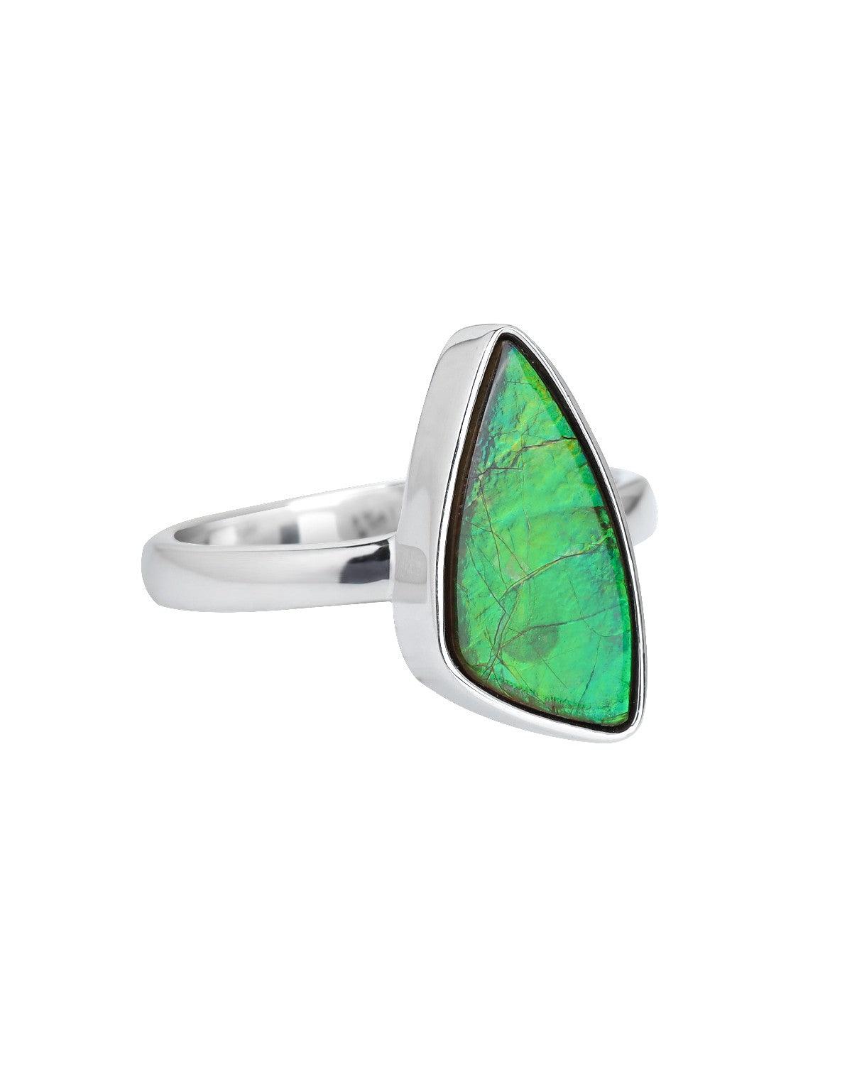 7.65 Ct. Ammolite Solid 925 Sterling Silver Ring - YoTreasure